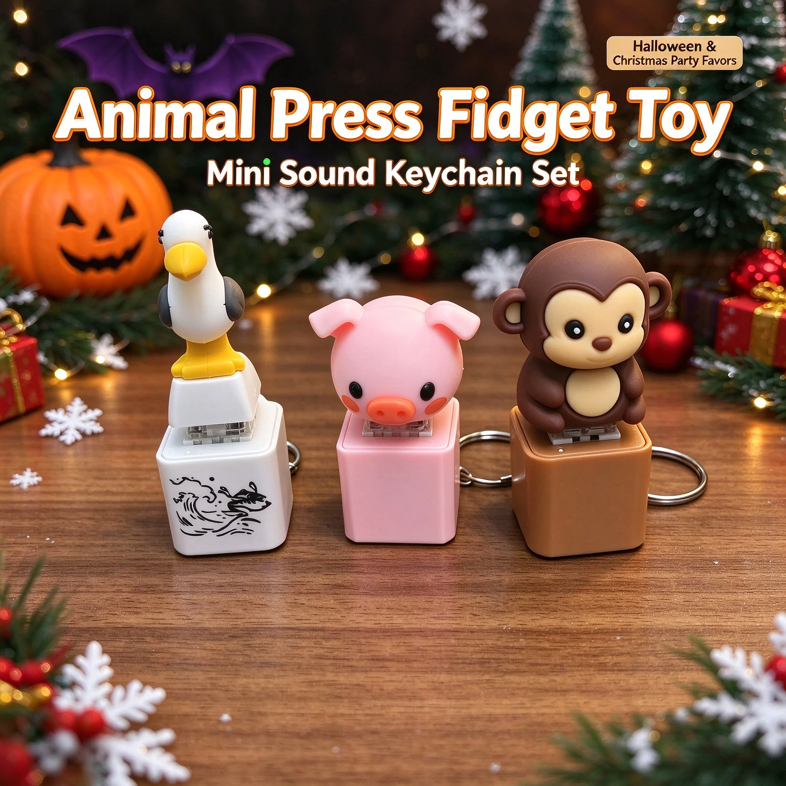 Animal Press Fidget Keychains, Halloween & Christmas Party Favors
