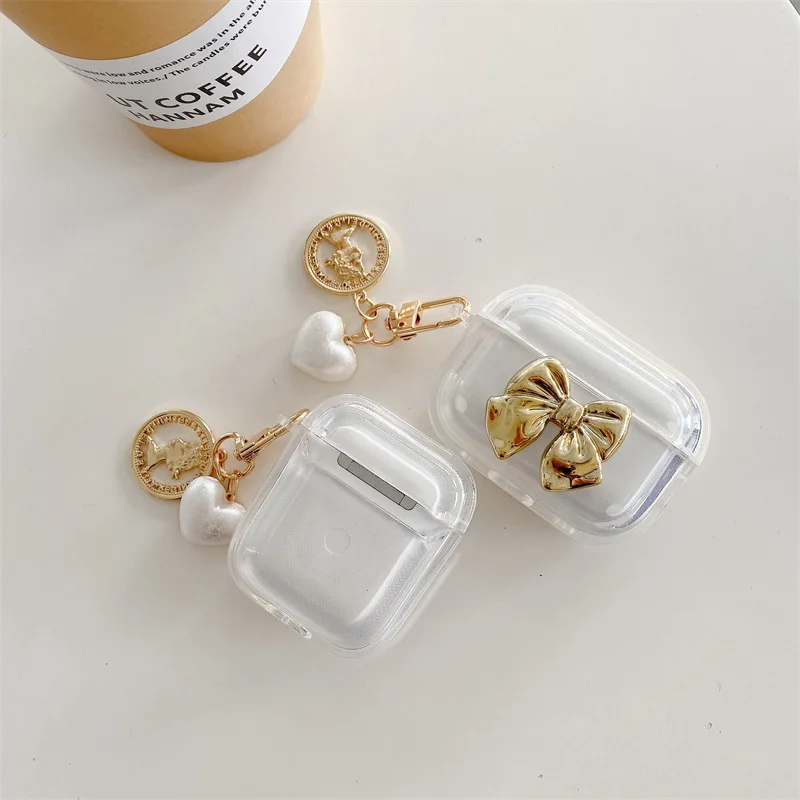 Luxury Golden Bow Earphone Case for Apple Airpods Pro2 Case for Airpods 3 3rd Generation AirPod 2 1 Case