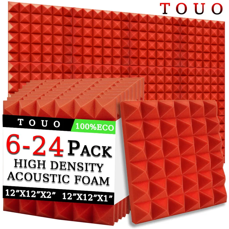 

TOUO Acoustic Foam 6/12/24 Pcs Flame-Retardant Pyramid Foams Panels Soundproofing Treatment Ktv Room Acoustic Treatment