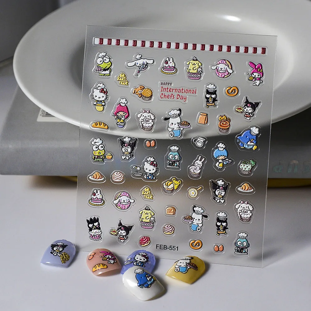 Nieuwe Sanrio 5d Emboss Cartoon Nagelstickers Pers Op Nagels Manicure Kuromi Melodie Hello Kitty Nagel Slider Stickers Voor Nagels