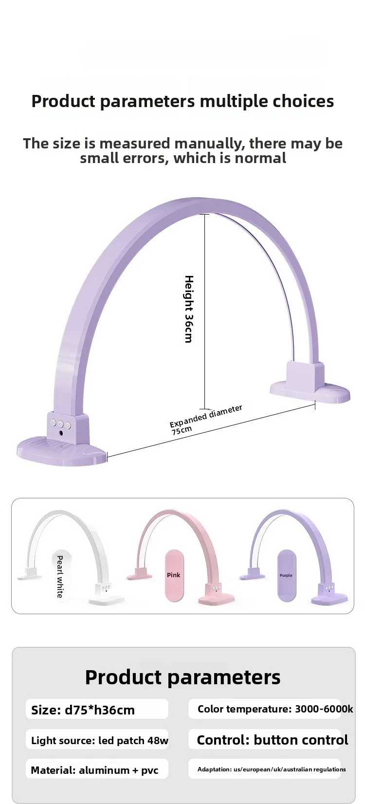 Purple Rhinestone Nail & Eyelash Desk Lamp, Professional Beauty Salon Working Lighting Manicure Table Lamp Tool