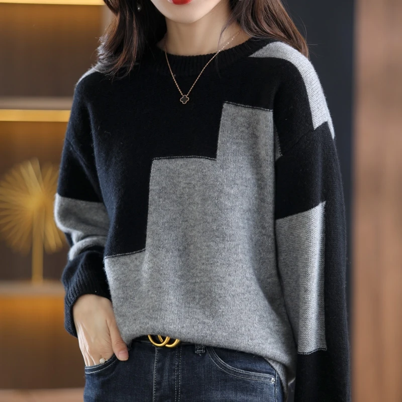 EVNISI Women Elegant Cashmere Warm Sweater O-Neck Long Sleeve Knit Slim Pullovers Casual Loose Sweater For Women Autumn Winter