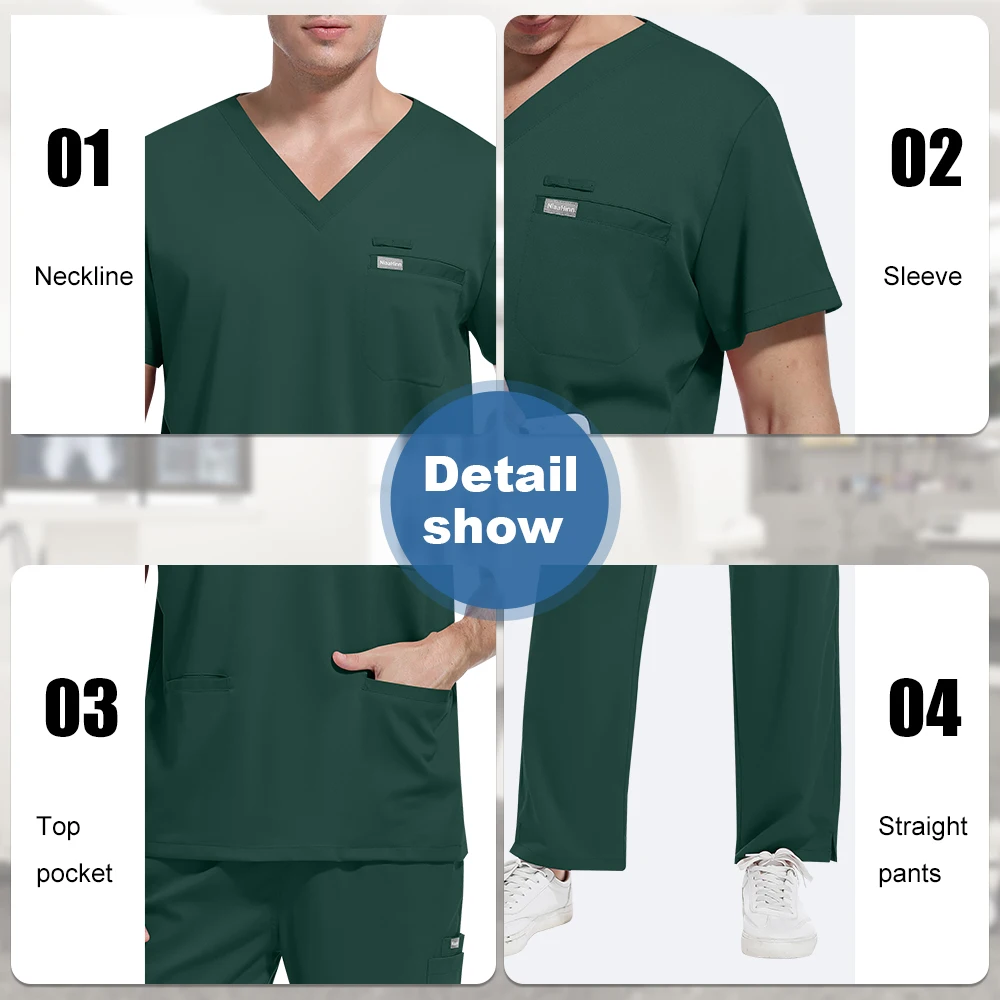 Uniformes médicos de alta gama, Tops elásticos con pantalones de bolsillo, conjuntos de uniforme de enfermera, monos de cirugía para médico, ropa de trabajo de belleza