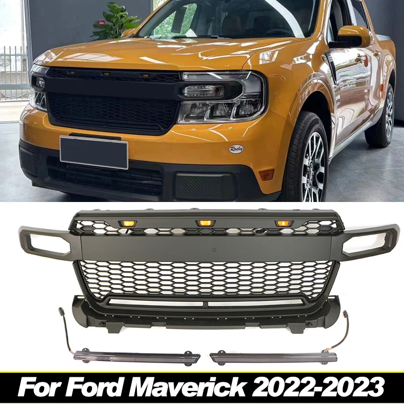 Grill with led lights front bumper grille modification accessories decoration Racing grill Fit For Ford Maverick 2022-2023