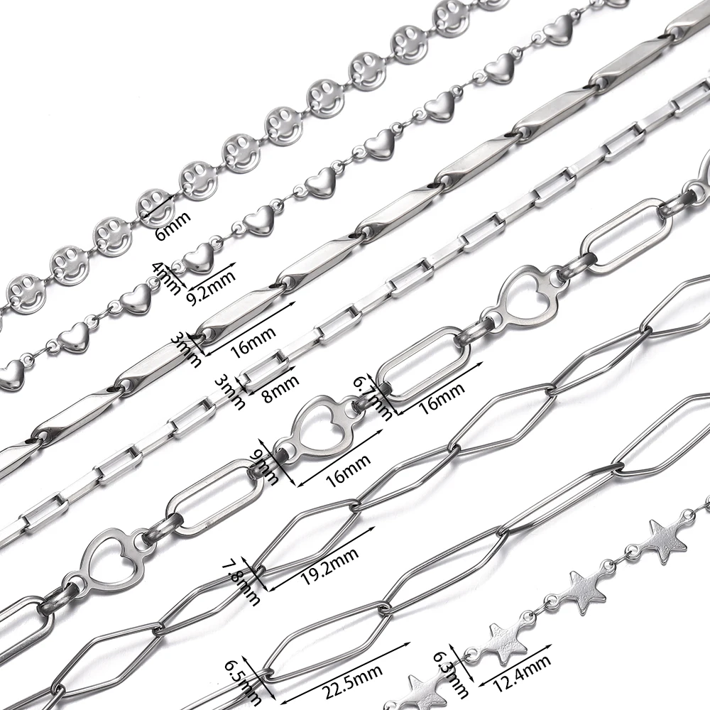 1Meter/roll Stainless Steel Diamond Chunky Knot Hip Hop Punk Star Chain for DIY Jewelry Handmade Necklace Bracelet Supplies