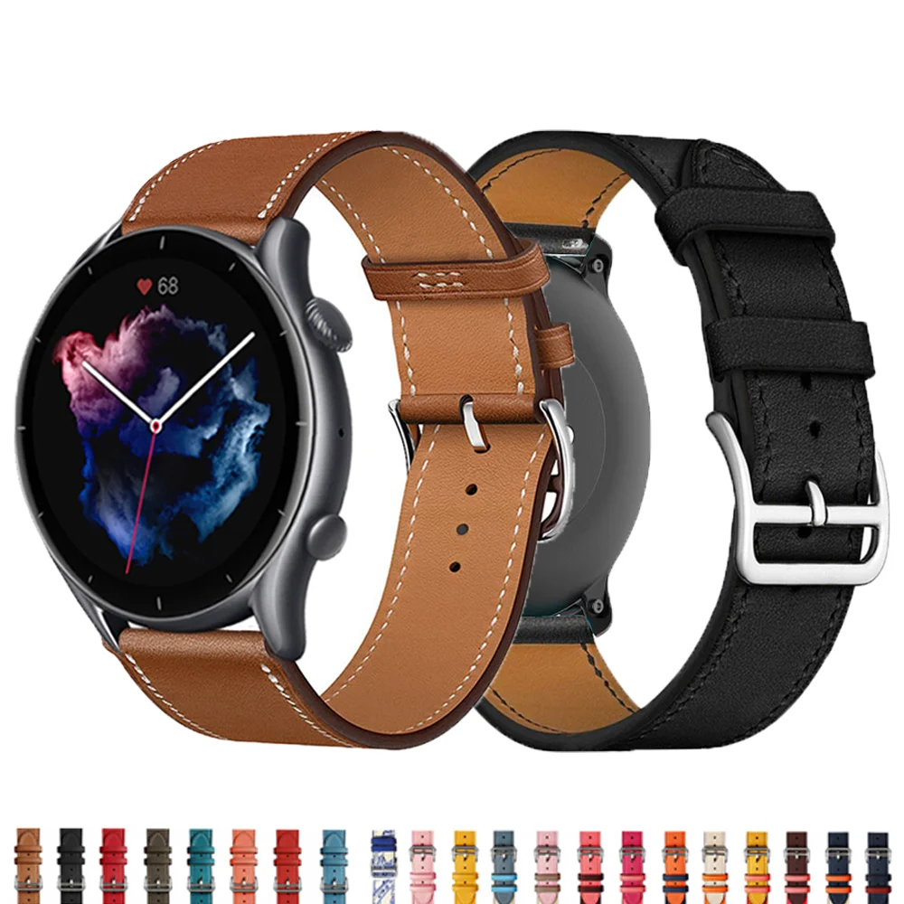 20mm 22mm Watch band For Amazfit GTS/2/2e/3/GTS2 Mini/GTR 3 Pro/GTR2/47mm/42mm/stratos Leather Bracelet correa Amazfit bip strap