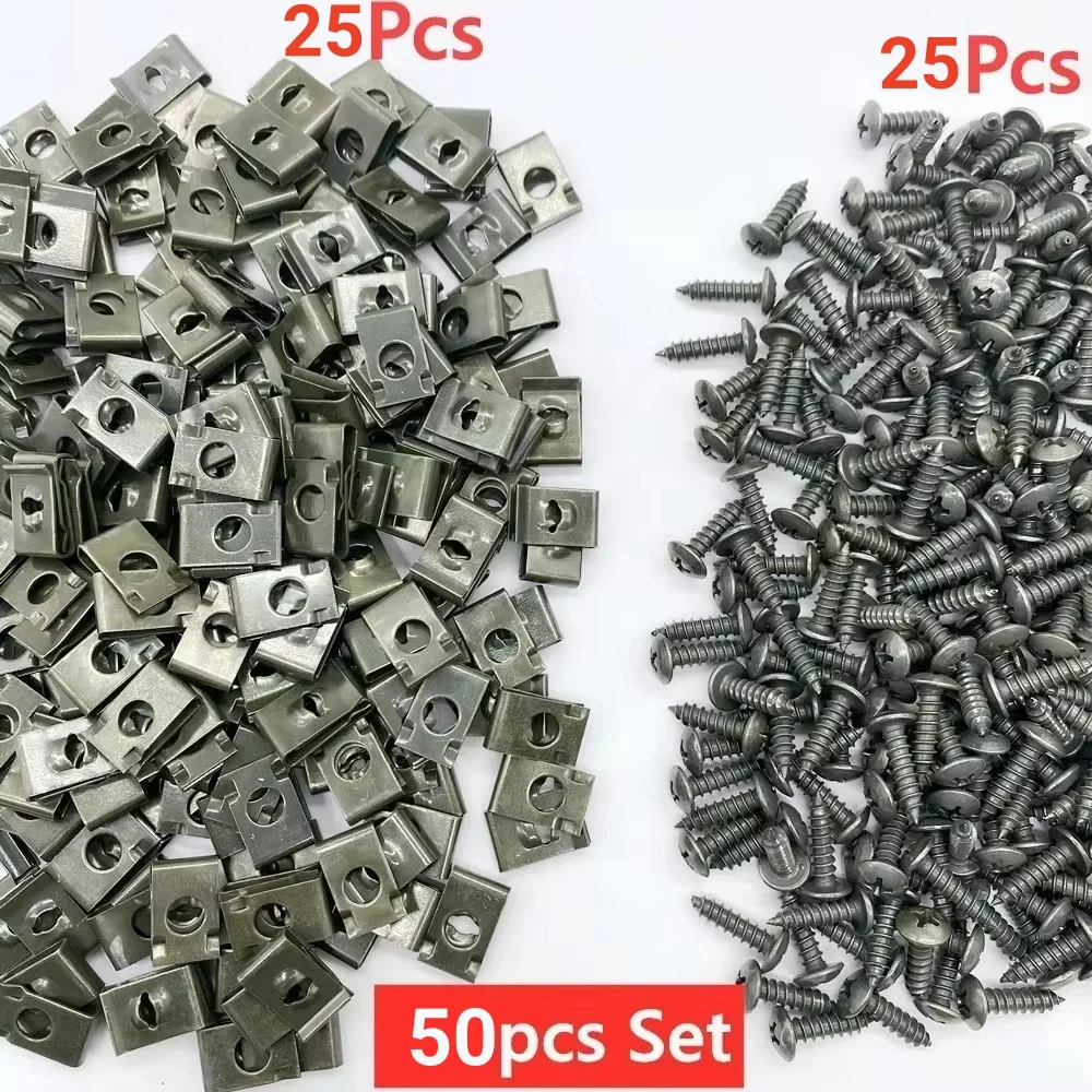 100 stks-10 st Gemengde Auto Metalen Schroef Tikken Fastener Clip U-Type Clip met Schroef Anti-roest Bescherming Clip Schroef Gesp Ijzeren Plaat
