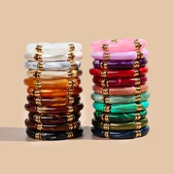 Vintage Chunky Bamboo Elbow Acrylic Bracelets for Women Men Rock Punk Stretch Big Curved Tube Stack Bangle Couple Jewelry Gifts