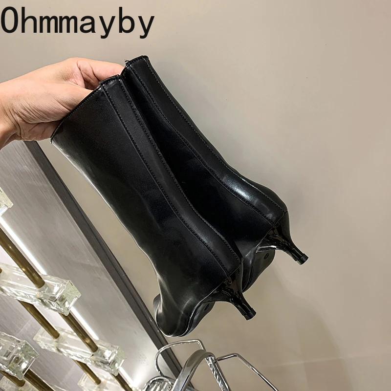 Korean Version Pointed Toe Women Short Boots Fashion Slip On Shoes Autumn Elegant Low Heel Ladies Mid Calf Booties
