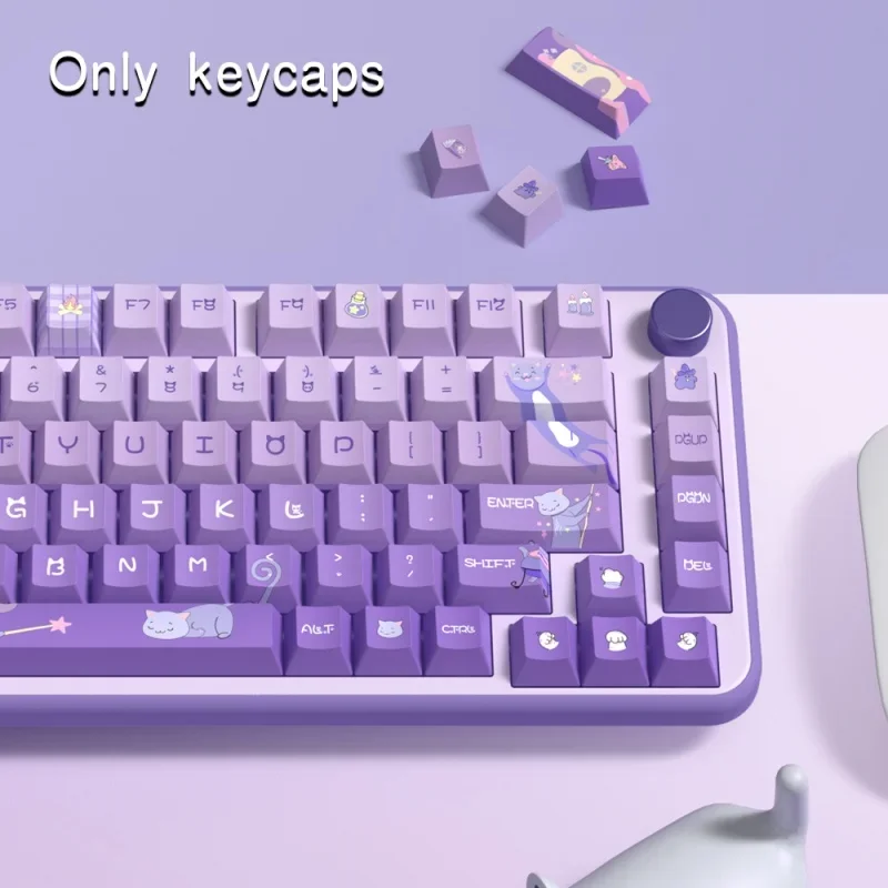 2024 New Purple Gradient Magic Cat 135/158 Keycaps Original Factory Cherry Profile Gateron Switches Mechanical Gamer Keyboard