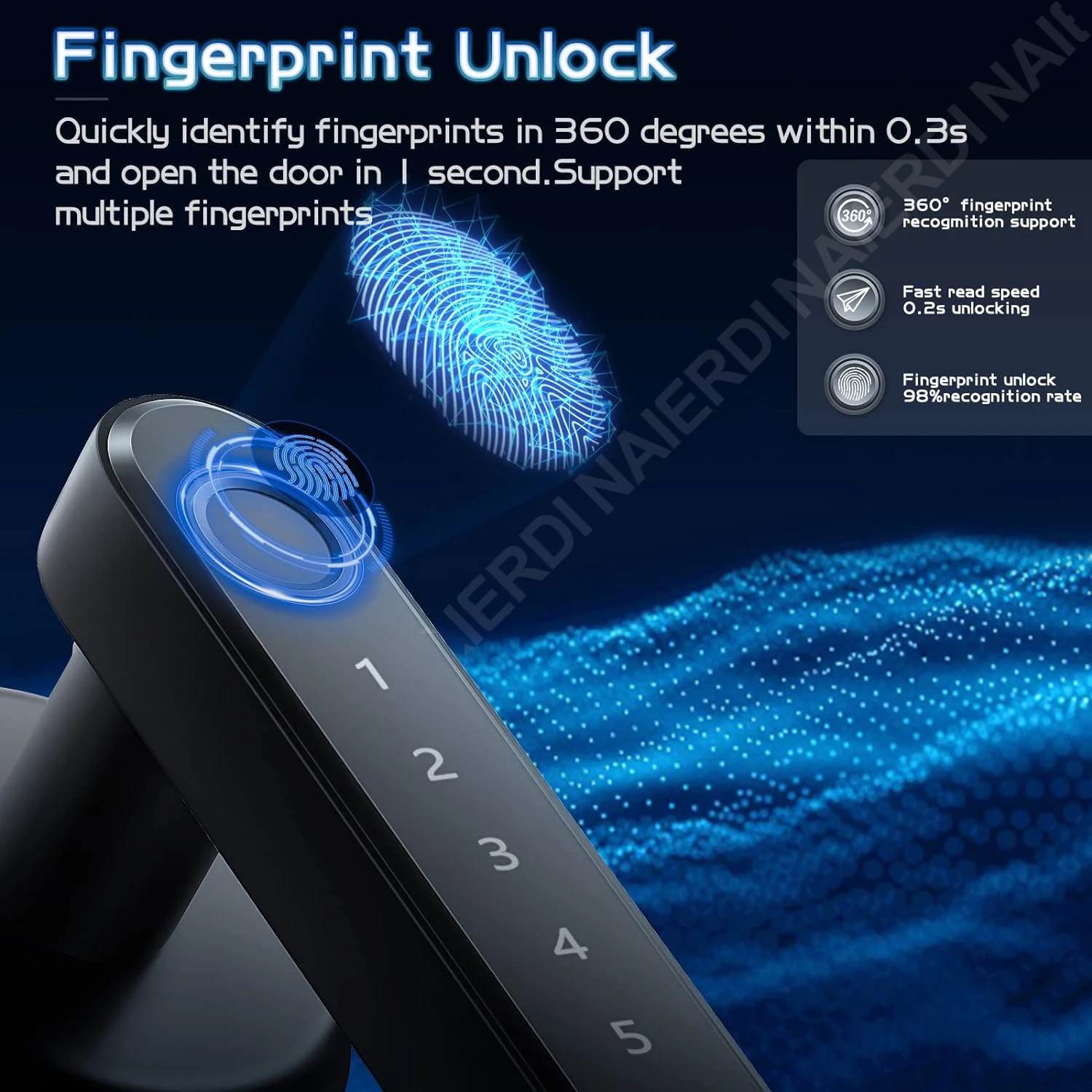 Imagem -02 - Naierdi-fingerprint Smart Door Lock Black Biometric Door Lock com Alça Senha Entrada Keyless Porta de Segurança Hardware