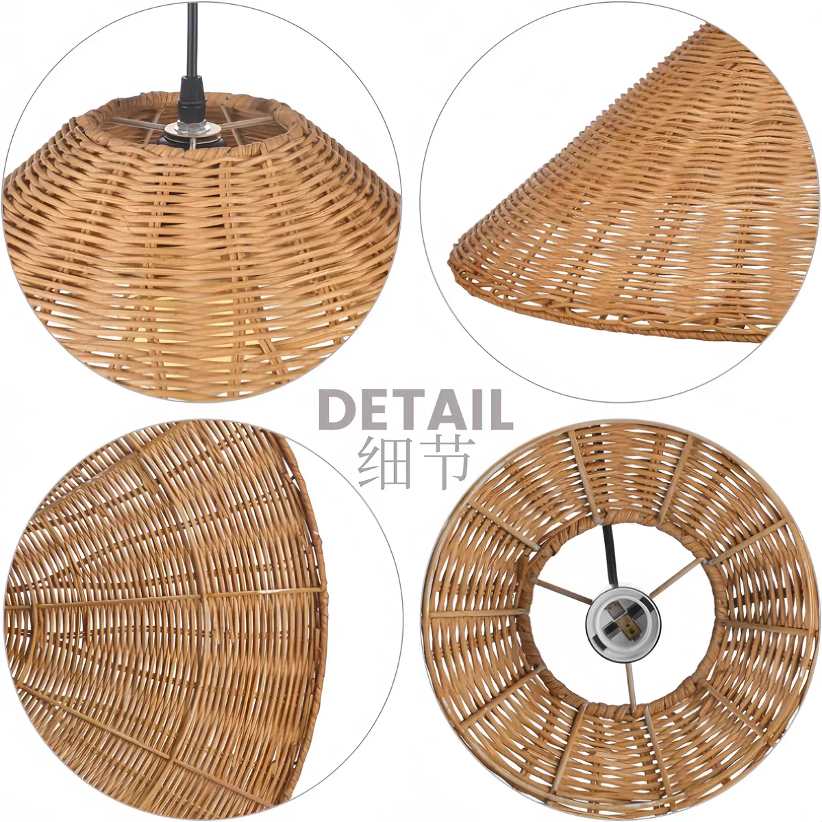 Braun Beige Rattan Lampe Handgestrickte Hut Lampen Pendelleuchte für Esszimmer Wohnzimmer Küche Insel Restaurant Licht