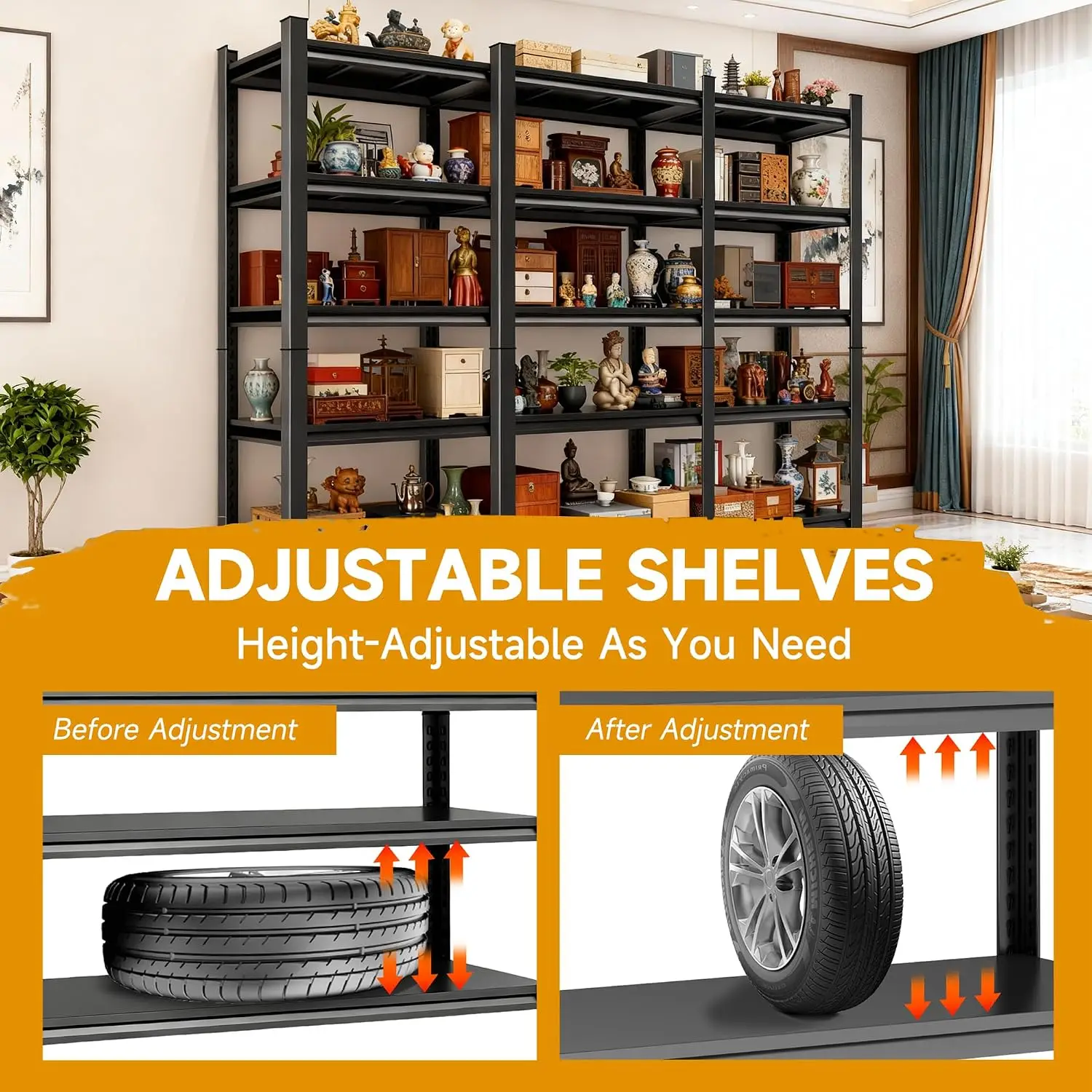 Garage Shelving,Heavy Duty Shelving with Double-Layer Columns 55H×40W×18D