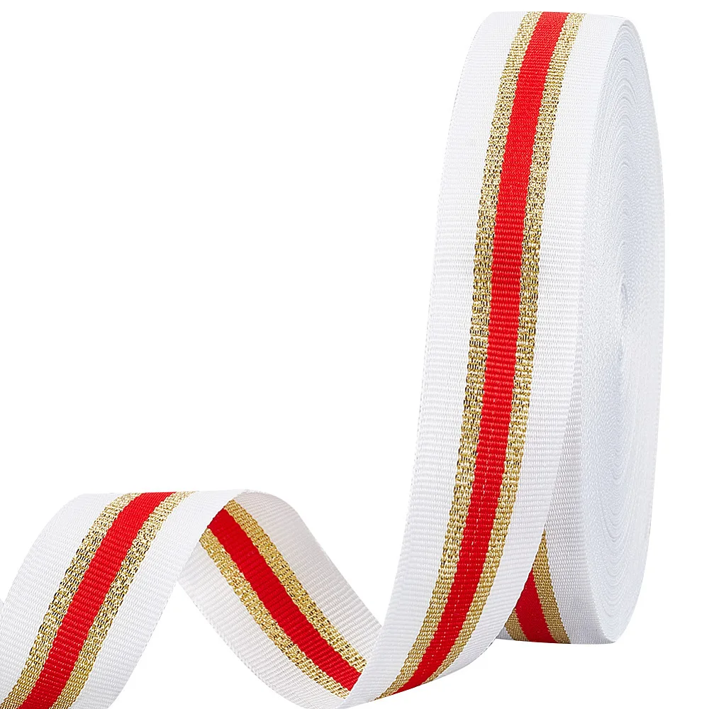 

25 Yards Sparkle Polyester Glitter Ribbon Stripe Ribbon Clothes Accessories Flat White 1 inch(25mm)