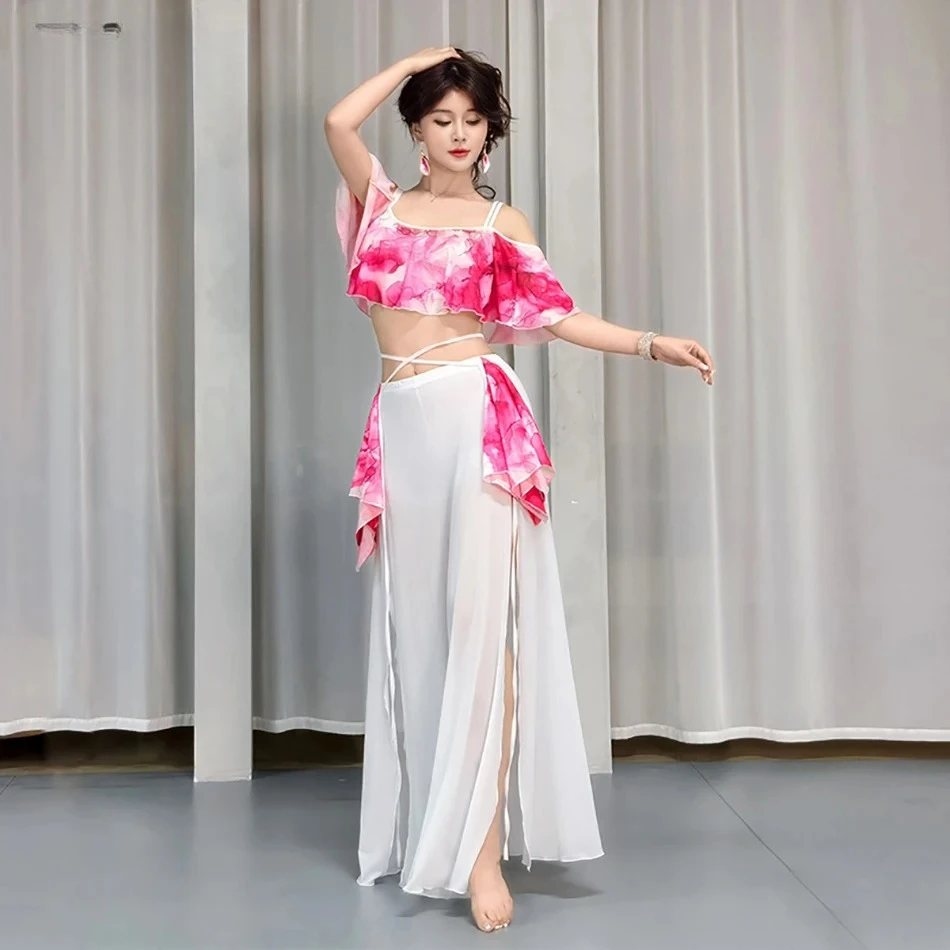 Adult Women Stage Performance Worksuit Practice Clothes Performance 2 Pcs Set Top and Skirt Belly Dance Costume Dress Suit