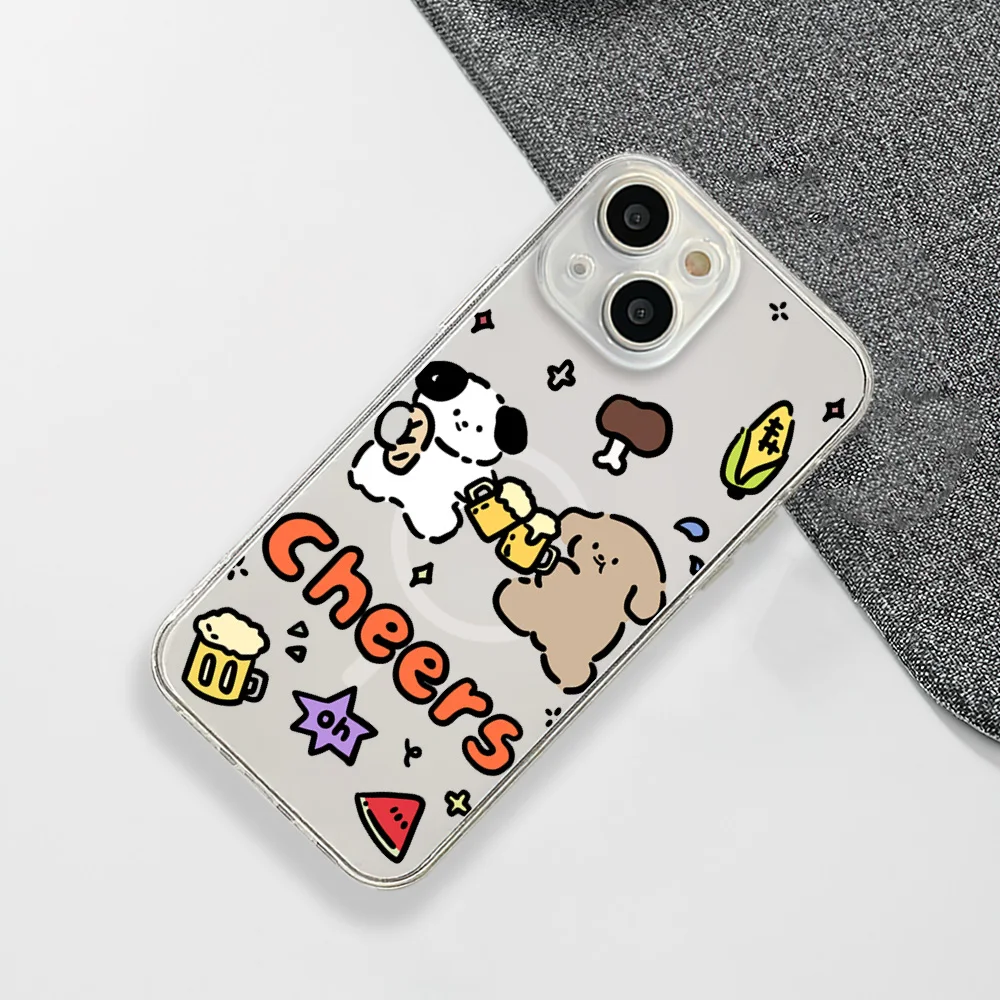 Funny Cheers Puppy Phone Case For IPhone 15 14 13 12 11 Transparent Magnetic Suction Cover