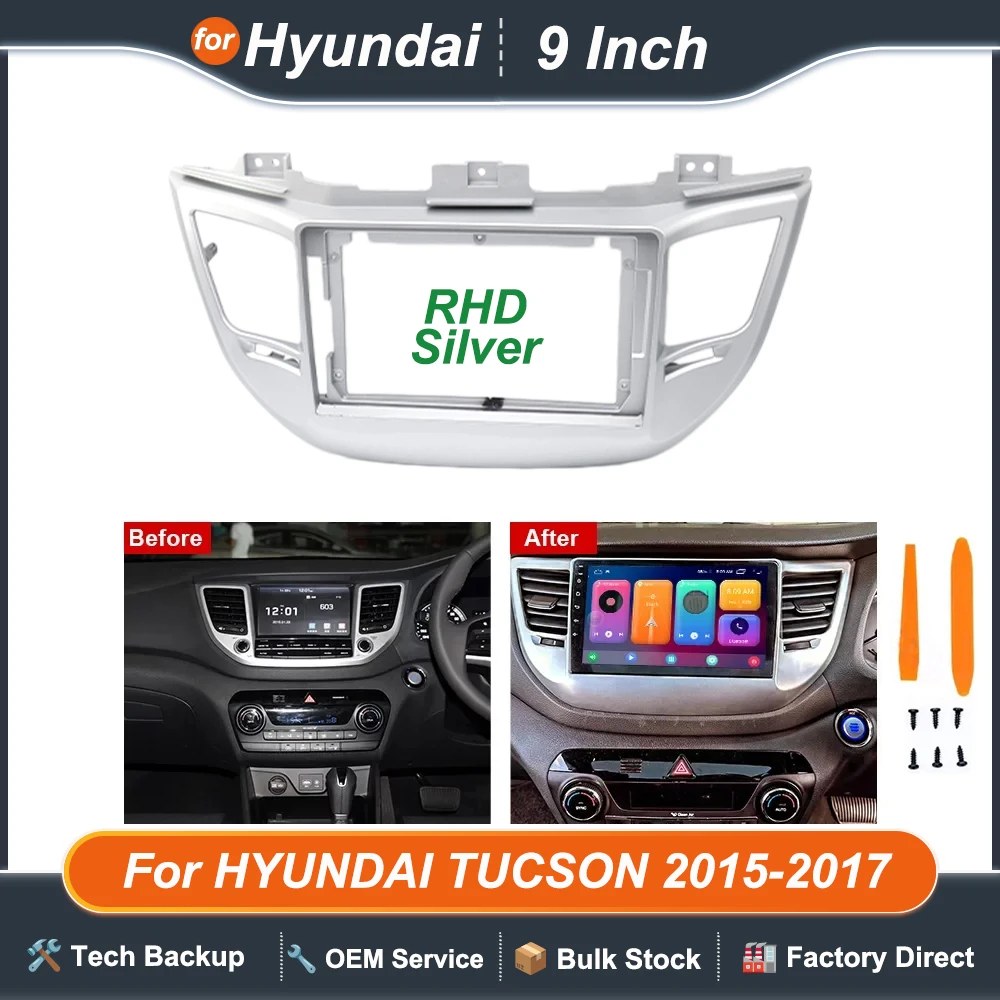 9'' Car Radio Player Panel Frame For HYUNDAI TUCSON 2015-2017 Stereo Android Cable Wire Harness Fascia Dashboard Cover