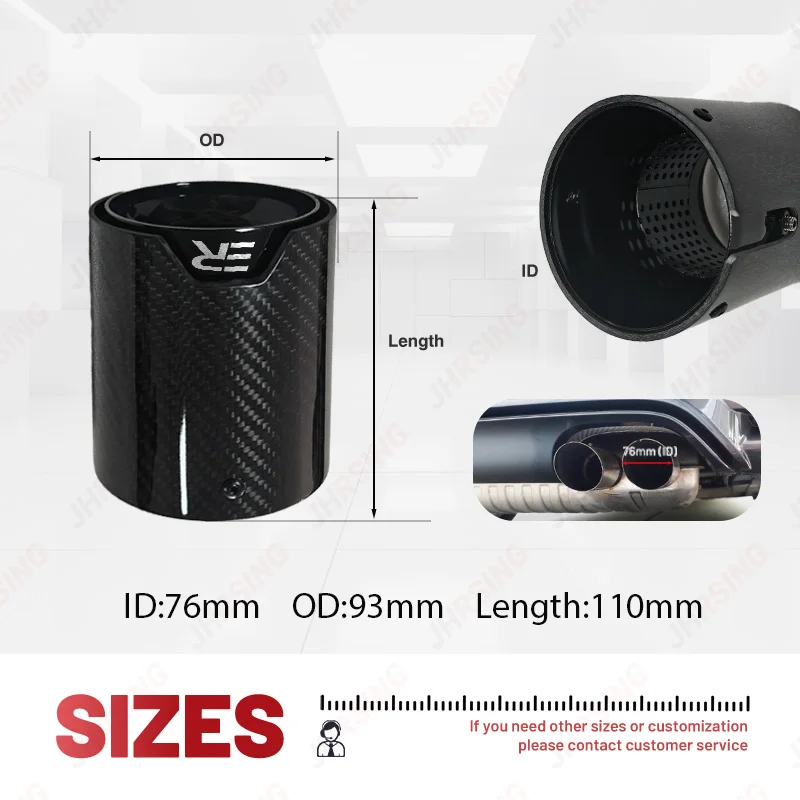 4pcs Exhaust Tip Upgrade Carbon Fiber + black Stainless steel Car decoration Modify muffler Pipe inlet76mm ER logo  for bmw M5F9