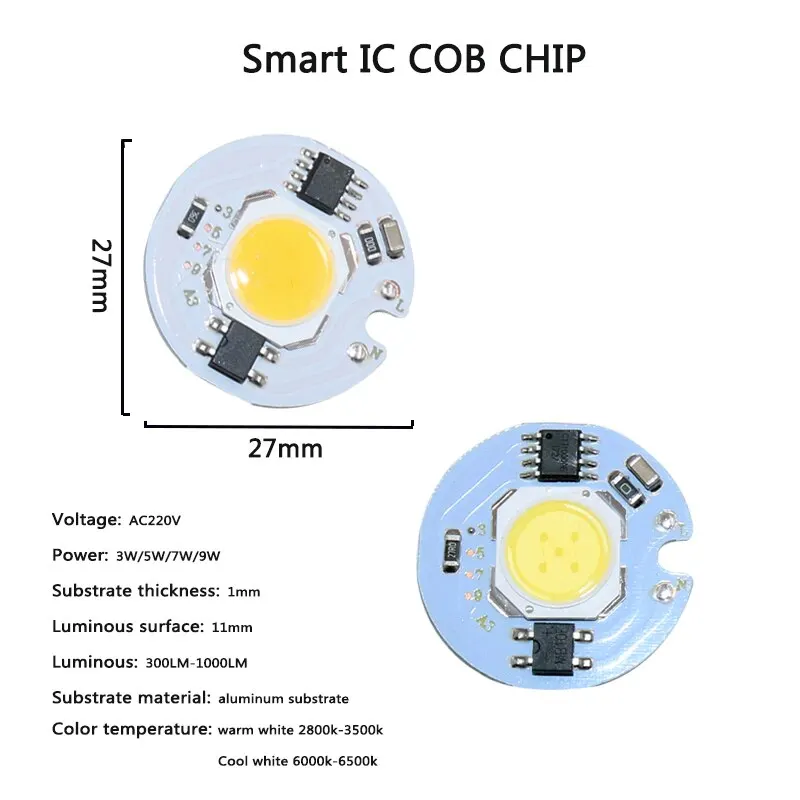 3W 5W 7W 10W 12W AC220V LED Lamp Chip Red Blue Green Cold White led COB Smart IC Driver Fit For DIY LED Spotlight Floodlight