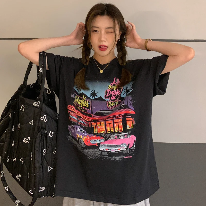 2022 Retro Tide Marke Kurzarm T-Shirt weibliche lose koreanische Version ins Harajuku-Stil All-Match-HipHop Halbarm Top