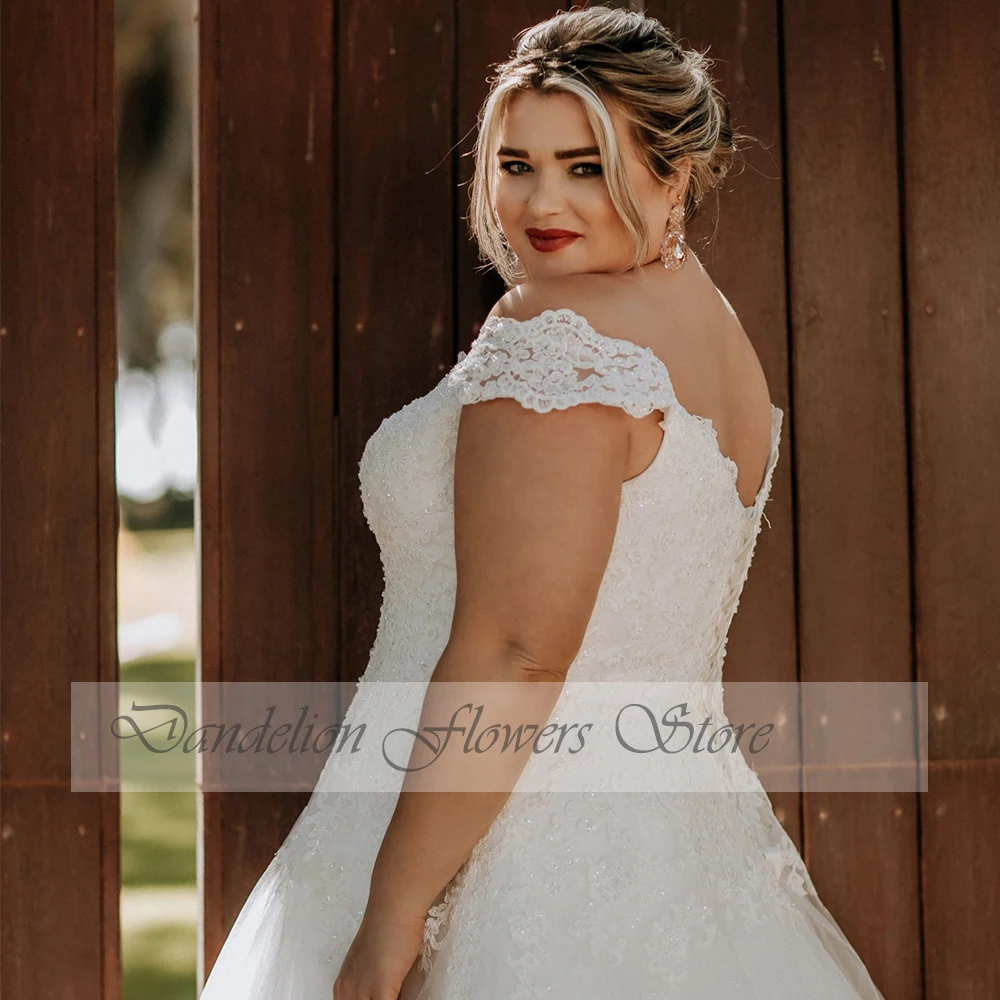 Requintados Vestidos de Casamento Plus Size 2023 Mulheres Fora Do Ombro Lace Up Noiva Vestidos Tulle A Linha de Trem Da Varredura فستان حفلات الزفاف