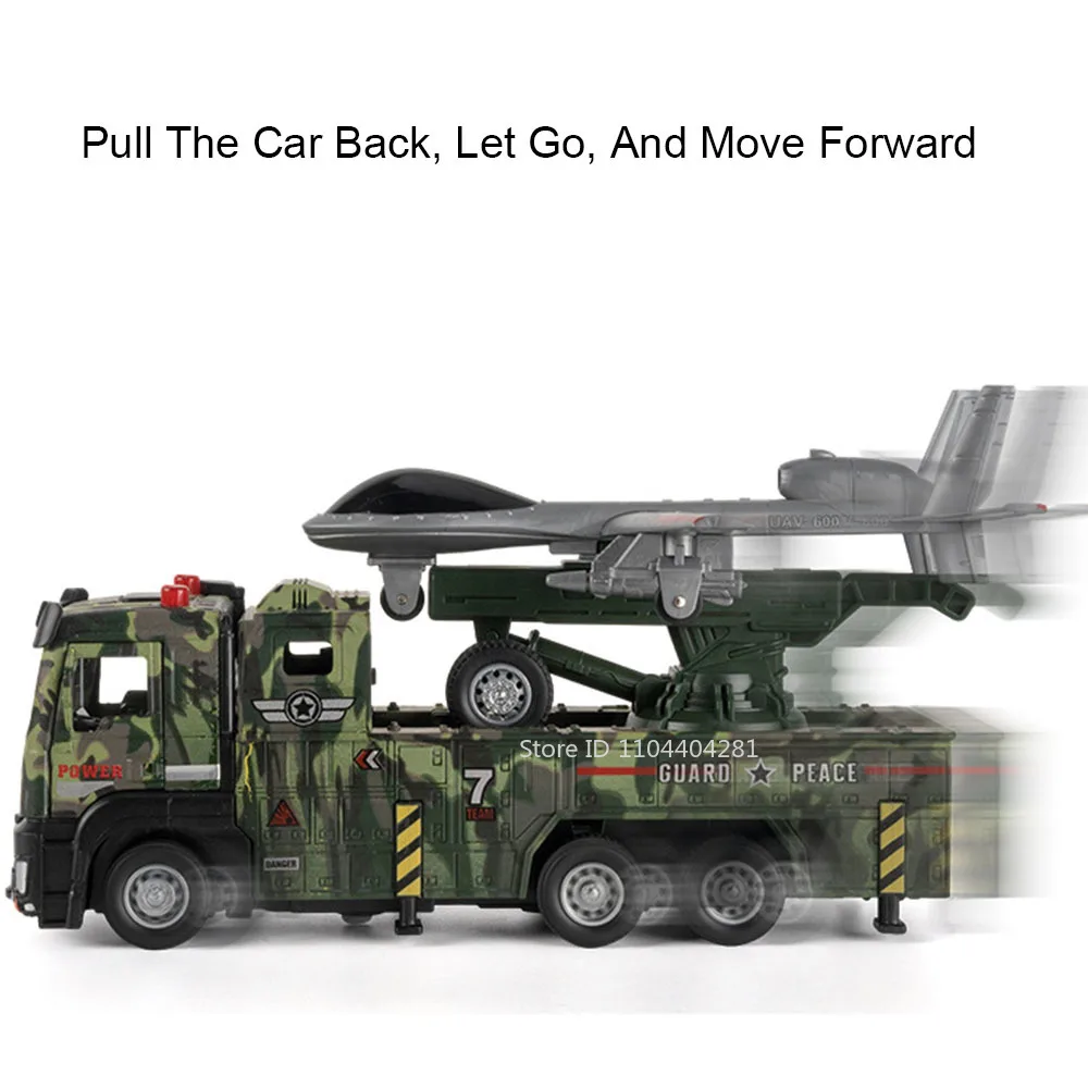 1:32 Militär Drone Starten Fahrzeug Raketen Autos Spielzeug Diecast Modell Licht Musik Zurückziehen Türen Geöffnet Lkw Jungen Pädagogisches Spielzeug