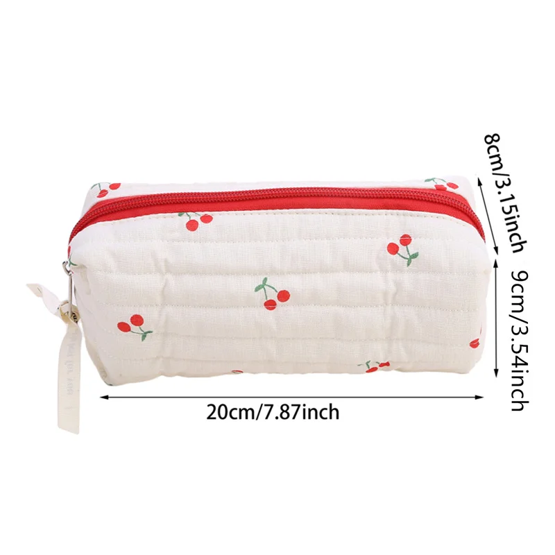 Quilted Cotton Ladies Travel Storage Bag Retro Women's Cherry Embroidered Pattern Diaper Bag Cute Design Girls Makeup Bag