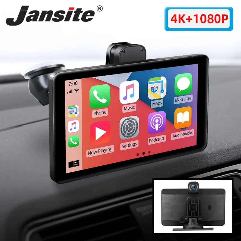 

Jansite 7" Car DVR Dash cam 4K Carplay Android Auto Front and Rear Camera Dashboard WIFI Driving Recorder Dual Lens Mirror-link