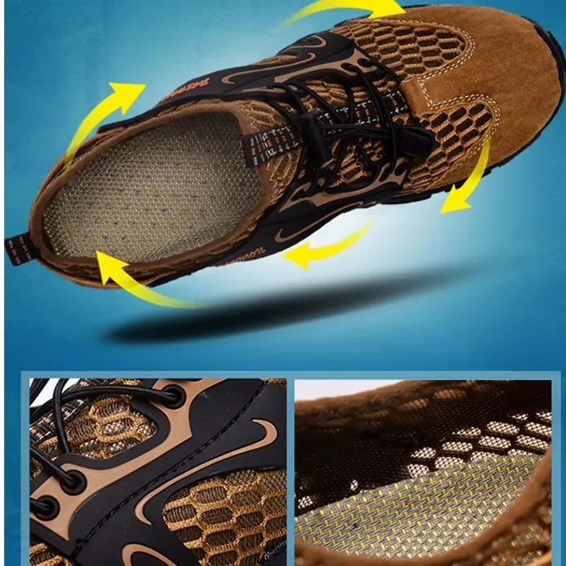 VEAMORS-zapatos de senderismo de malla para hombre, zapatillas de goma resistentes al desgaste, de secado rápido, transpirables, para deportes