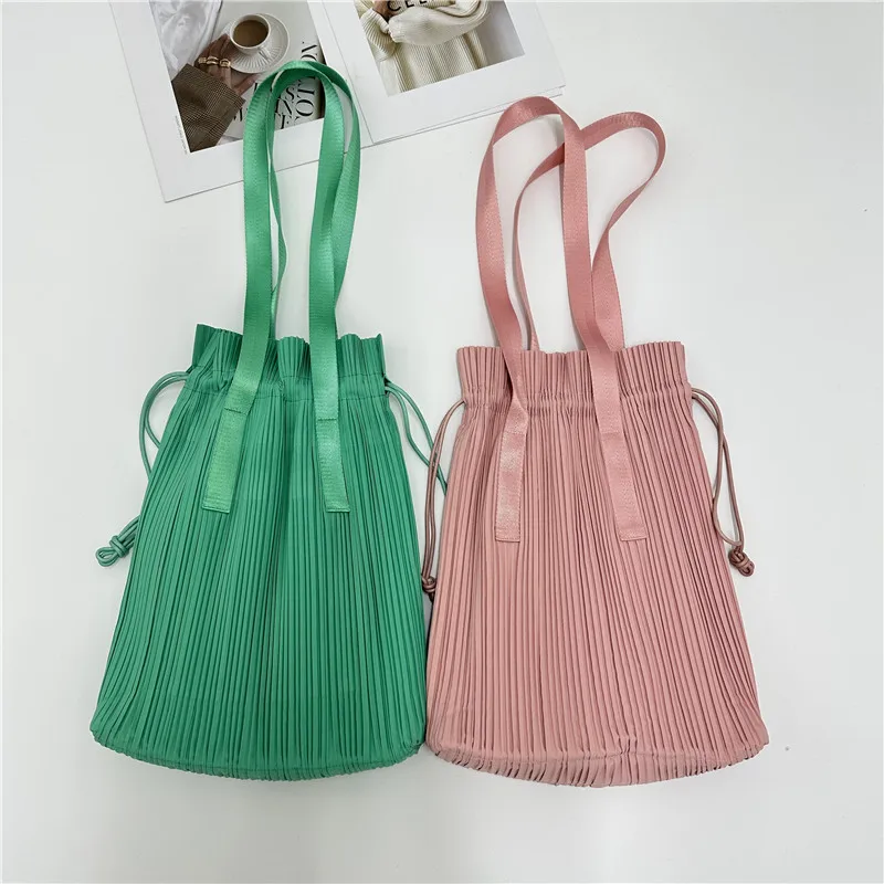 ALSEY Miyake Fashion Pleated Drawstring Closure Handbag Shoulder Bag Harajuku Wind Hundred Elegant Women\'s Bag Summer New