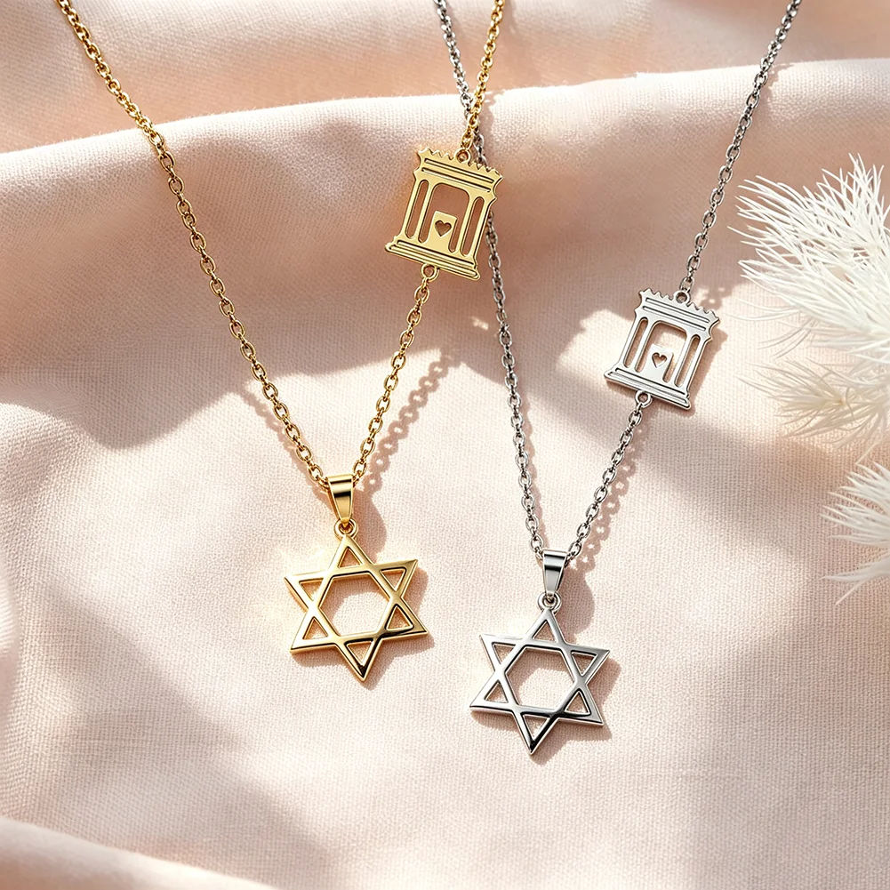Temple Pendant Necklace Jerusalem Temple Charm Chai Messianic Jewelry Star of David Faith Holy Land Pendant Biblical Gifts