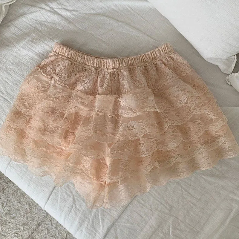 Tatlı JK dantel şort beyaz japon Kawaii Ruffles dantel çok katmanlar dipleri Y2K Vintage şort peri Lolita tatlı Pettipants