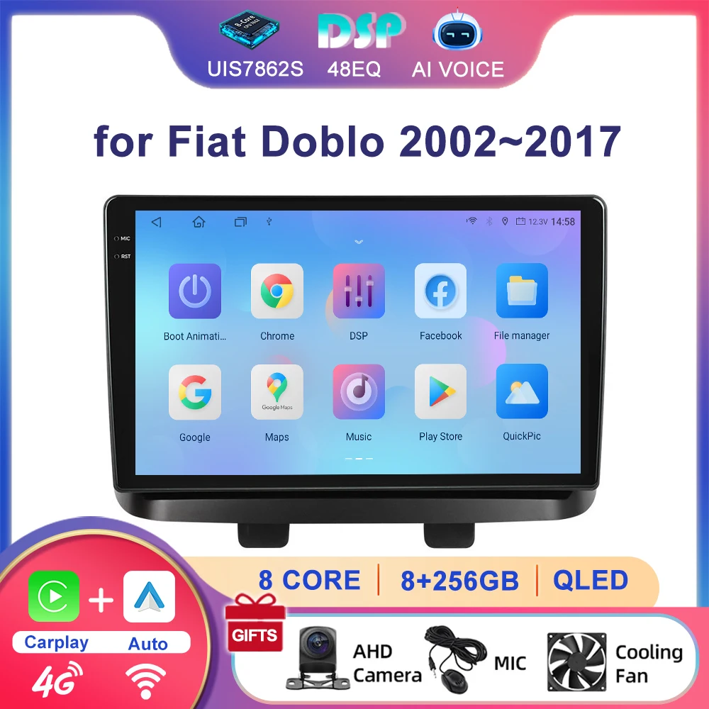 10 Inch Android GPS Stereo Split Screen DSP Car Multimedia Player with DVR and Backup Camera for Fiat Doblo 2002~2017