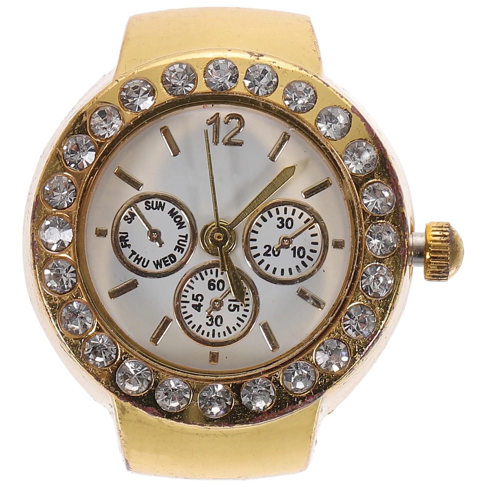 

Three-eyed Ring Watch Quartz Finger Watches Graceful Ladies Rings Golden Color Casual Event Fashion Accessories Long-lasting