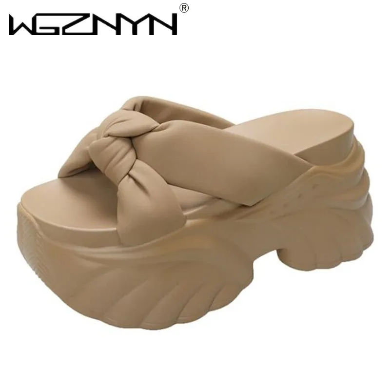 

Luxury High Platform Slippers Women Solid Color Thick Sole Leather Sandals Woman Chunky Summer Casual Beach Slides Zapatos Mujer