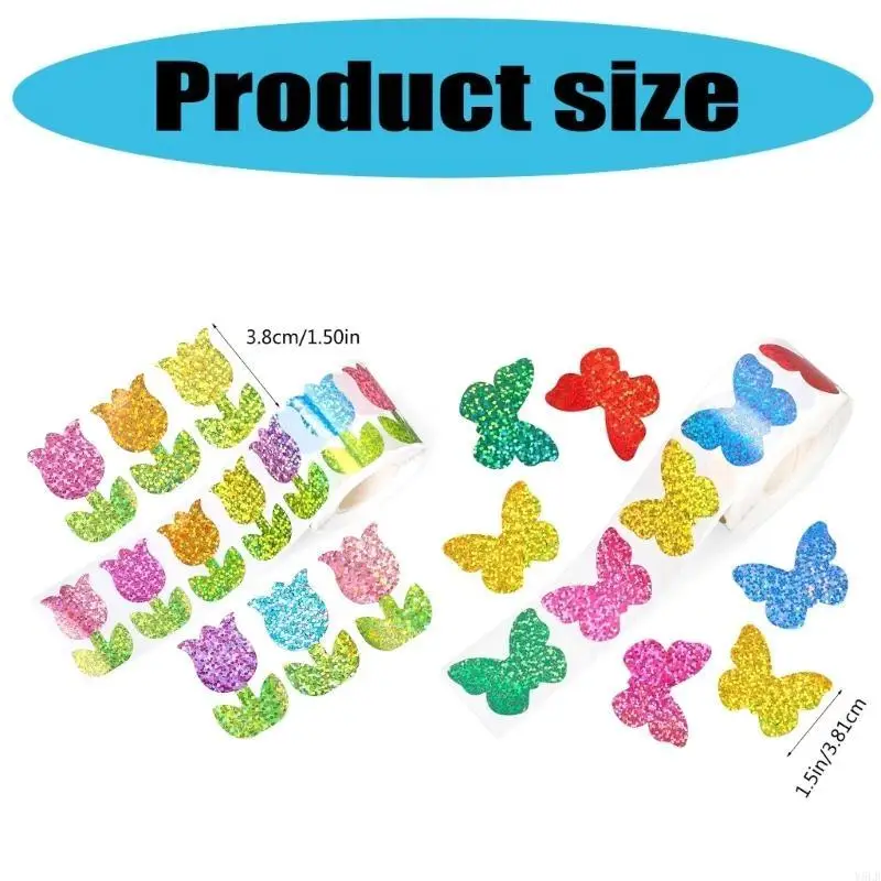 Y5LB Gift Sticker Butterfly Sticker Flowers Labels Glittering Reward Sticker for Kids