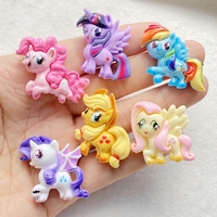 6Pcs Cute Cartoon Animal Pony Series Resin Figurine Crafts Flatback Cabochon Ornament Jewelry Making Hairwear Accessories
