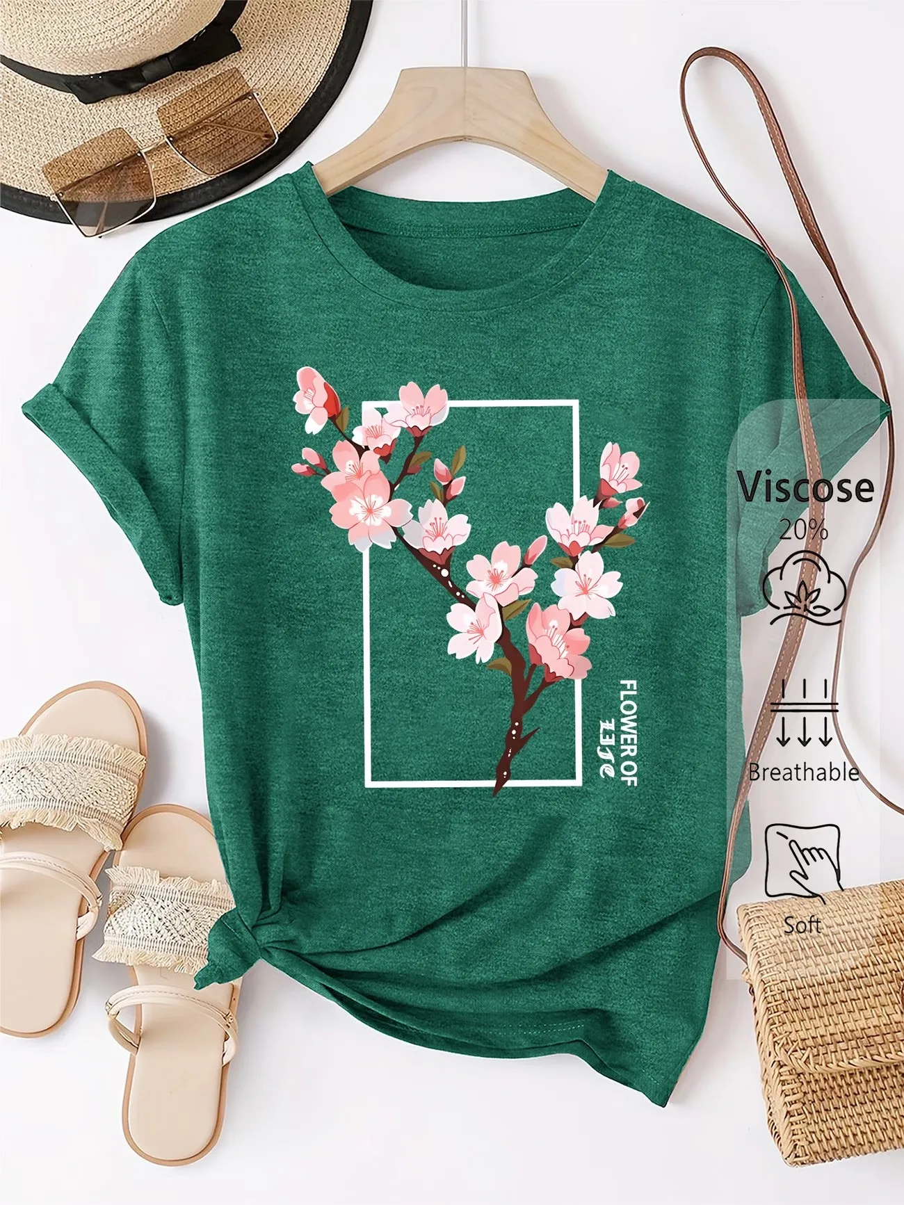 High Quality Breathe T-shirt Women Short Sleeve Retro Flower Print Graphic Tee T Shirt Y2k Women Casual O Neck Tshirt Fashion