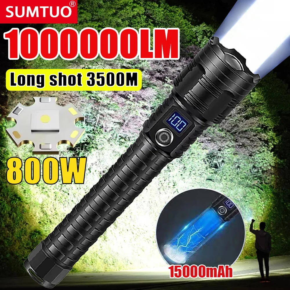 

Most Powerful LED Flashlight 1000000LM Rechargeable Flashlight Long Range 3500M Tactical Torch Outdoor Emergency Camping Lantern