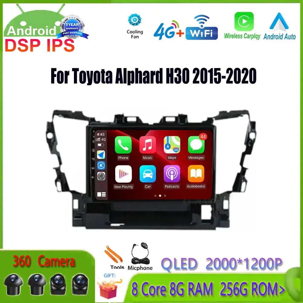 

10'' Android 14 For Toyota Alphard H30 2015-2020 Car Radio GPS Multimedia Video Player Stereo Navigation Carplay IPS 2DIN No DVD