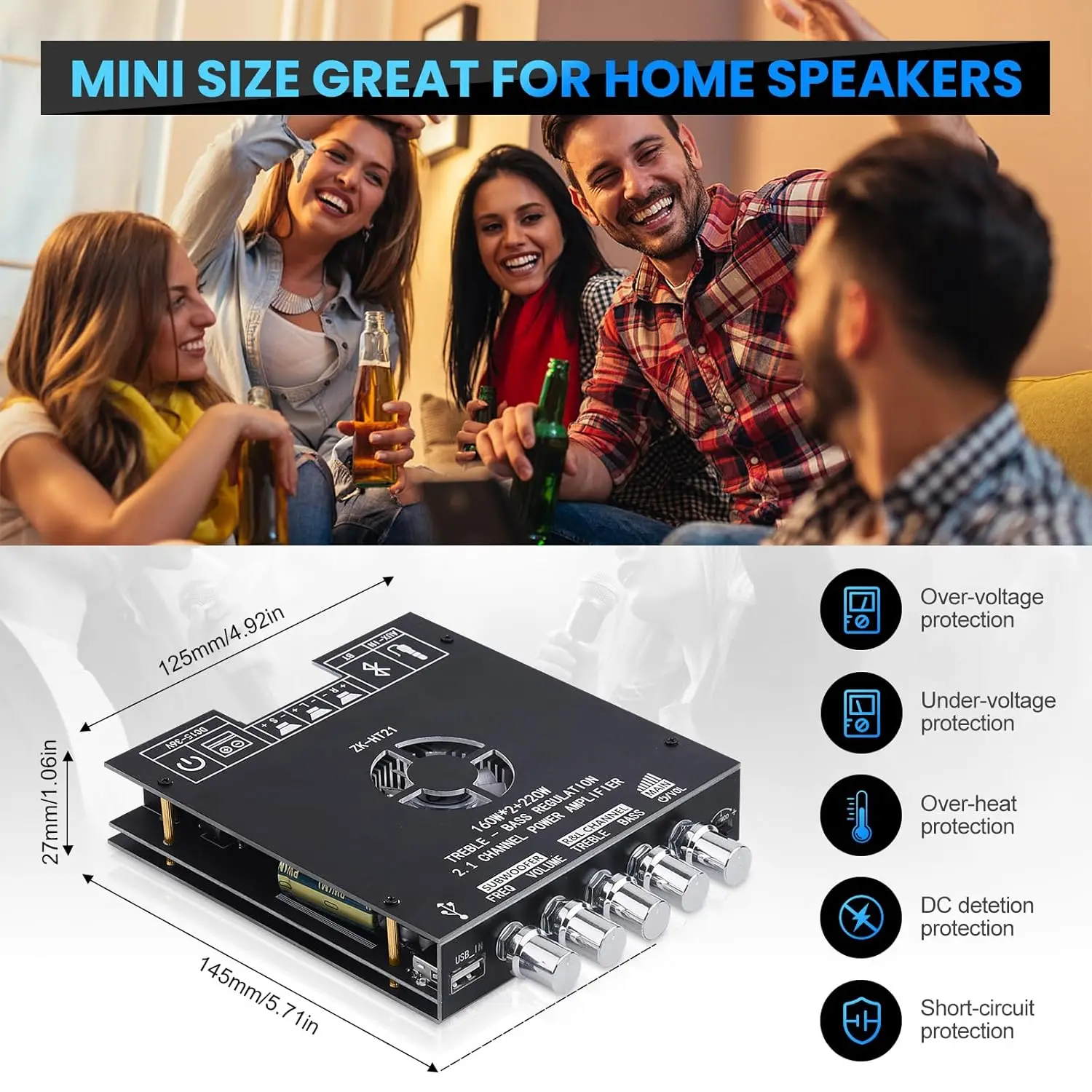 ZK-HT21 مضخم الطاقة الرقمي لوحة تركيبية DC15-36V TDA7498E ستيريو مكبر كهربائي وحدة AUX/USB المدخلات بلوتوث متوافق
