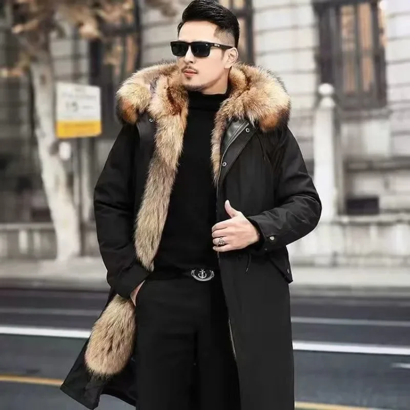 Fur Lined Parkas Men Faux Fur Coat Big Size Hooded Warm Long Fox Fur Coat Snowsuit High Quality Men Clothing Zipper Long Sleeve - Image 5