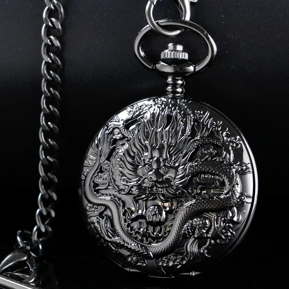 Hollow Dragon Display Half Hunter mechanische Taschenuhr coole antike Steampunk-Anhänger manueller Mechanismus Taschenuhr Geschenk