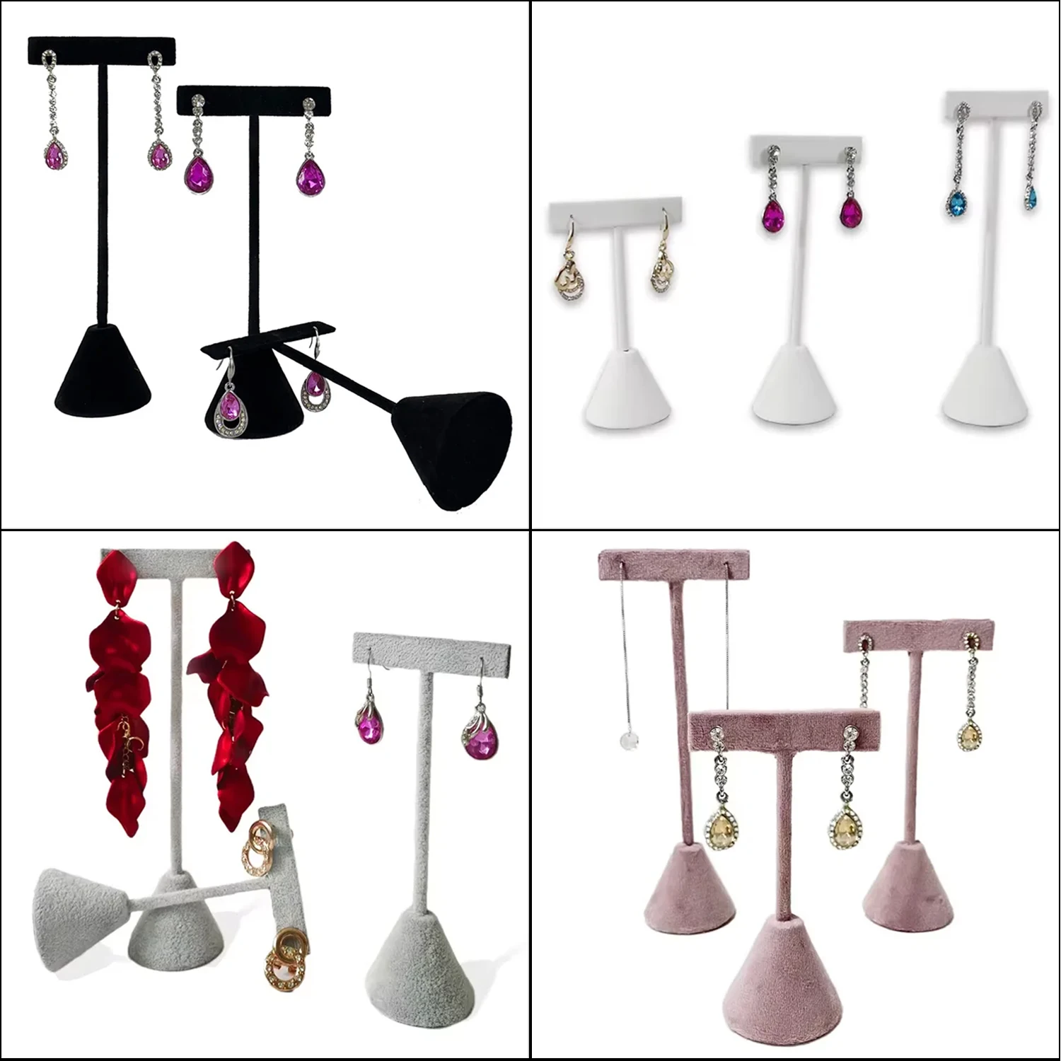 

1PC/3PCS T-Shaped Earring Frame Fashion Pink Velvet Jewelry Pendant Display Earnail Storage Rack Long Ear Suspension Organizer