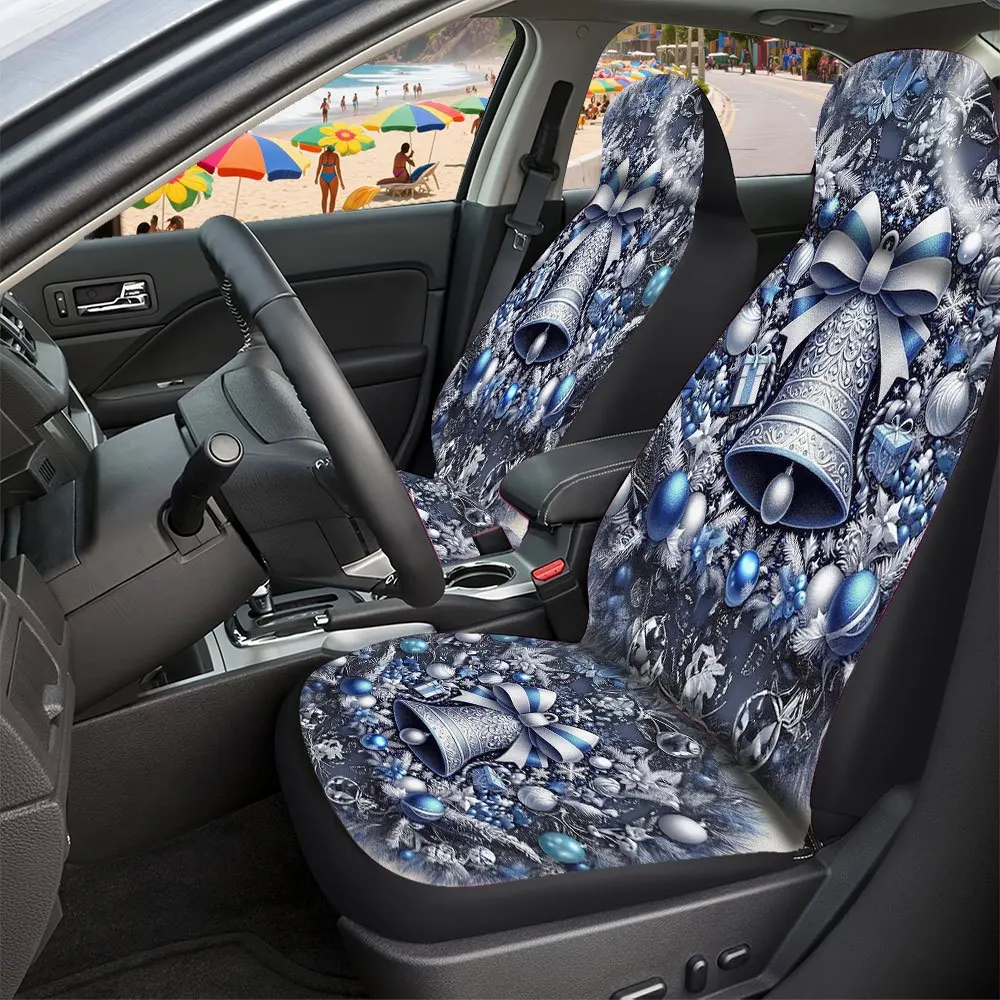 Trendy Print Car Seat Covers Full Set Fit Festive Christmas Bell Bow Ornaments Design Premium Material Comfortable Breathable I