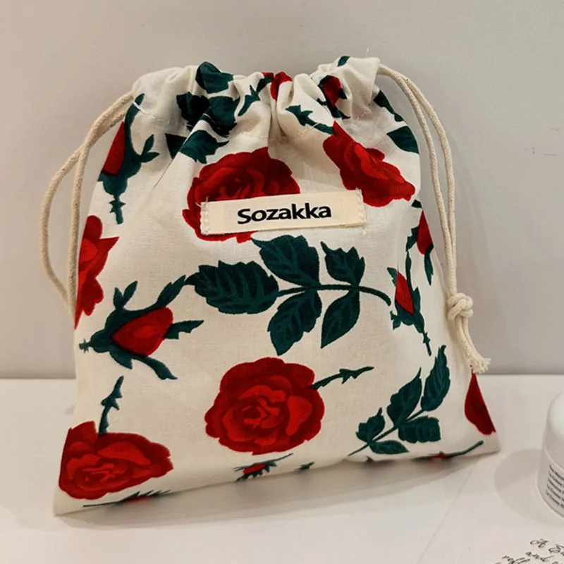 Vintage Drawstrings Coin Bags Purse Money Keys Earphones Cotton Fabric Organizers Pocket Lipstick Toiletry Makeup Storage Bags