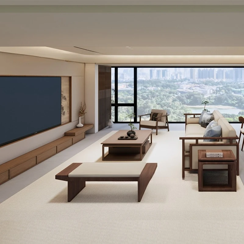 

Black walnut sofa combination solid wood living room villa modern simplicity