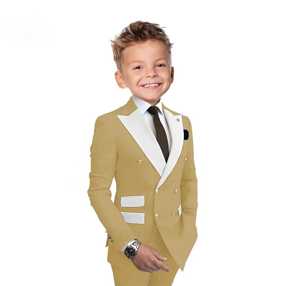 Black Boys Suit Jacket Pants 2 Piece Set Wedding Tuxedo Kids Fashion Double Breasted Blazer Fashion Design Clothes