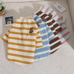 Yellow Striped Dog Clothes Winter Waffle Two Legged Bottoming Shirt  Teddy Animal Pattern Pullover Puppy Warm Clothing