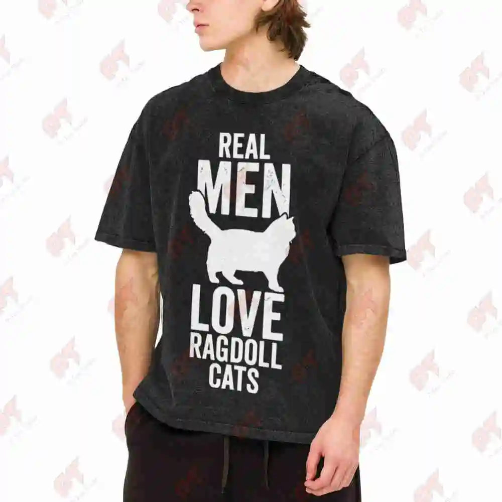 Ragdoll Cats Daddy Fur Parent Vintage Washed Tee Pure Cotton T-Shirt